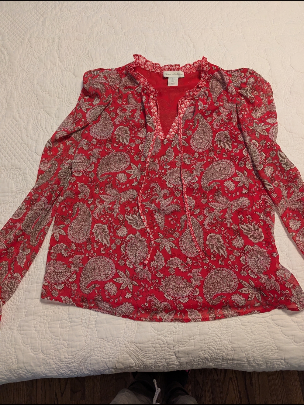 cupcakes & cashmere Red Paisley Tie-Front Peasant Blouse